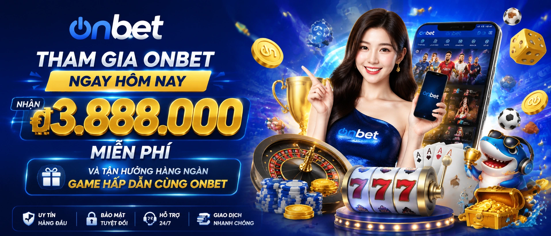 Khu Nổ Hũ ONBET với hình ảnh sảnh slot và giao diện chạm nhanh